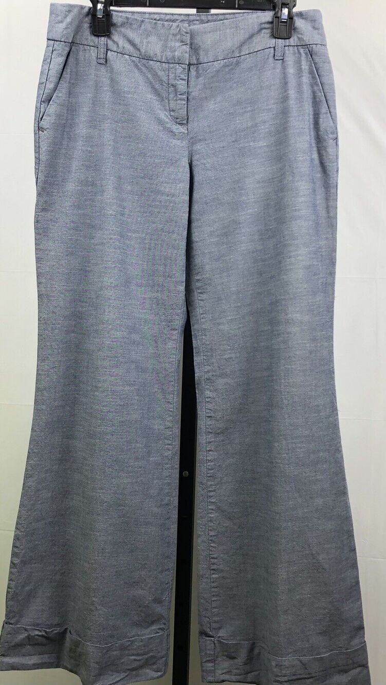 Halogen Dress Pants Women 10 Blue Chambray Wide Leg 100% Cotton Pockets